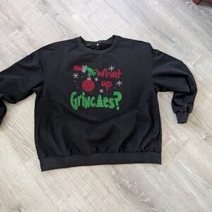 Christmas Black Graphic  Sweater Shirt With Rhinestones